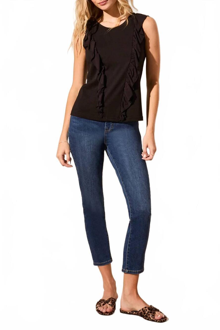 NEW TRIBAL women's mixed media ruffle top in black